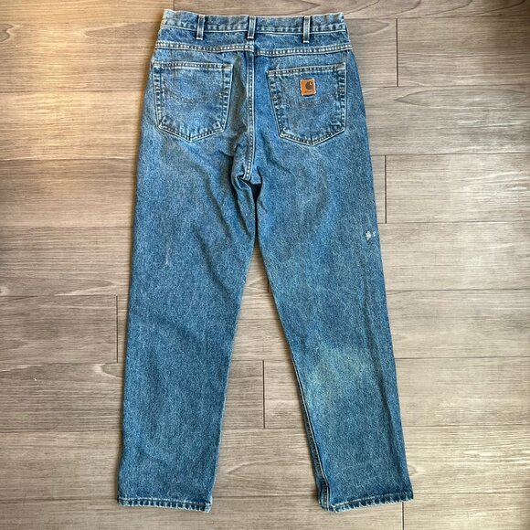 Y2K Carhartt Medium Wash Straight Leg Denim Jeans Leather Patch Size 32X32 - Picture 4 of 7